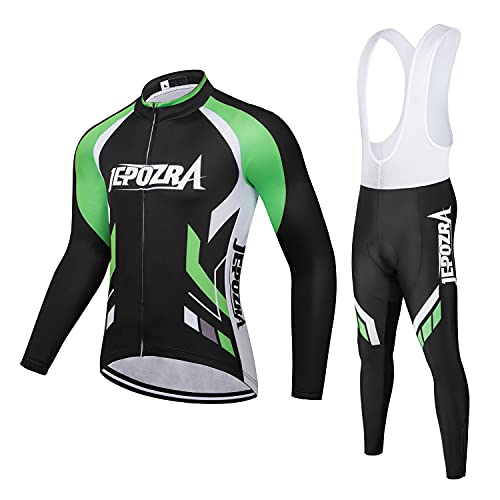 JEPOZRA Maillot Ciclismo Hombre Ropa Bicicleta Conjunto MTB Maillot Bici Manga Larga y Culotte Ciclista con Badana Gel