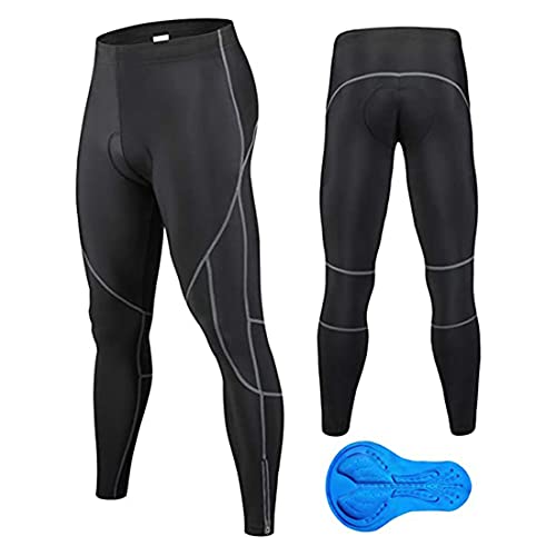 JEPOZRA Pantalones de Ciclismo de Invierno para Hombre, Largos con Acolchado de Gel 4D, para Bicicleta de montaña, Transpirables, de compresión, térmicos, Pantalones Deportivos (Negro, S)