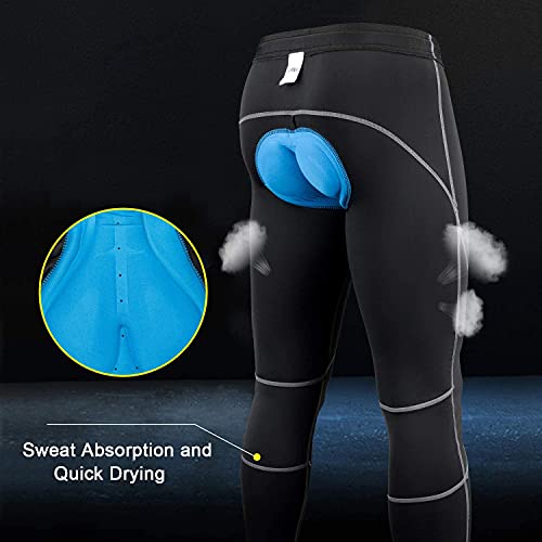 JEPOZRA Pantalones de Ciclismo de Invierno para Hombre, Largos con Acolchado de Gel 4D, para Bicicleta de montaña, Transpirables, de compresión, térmicos, Pantalones Deportivos (Negro, S)