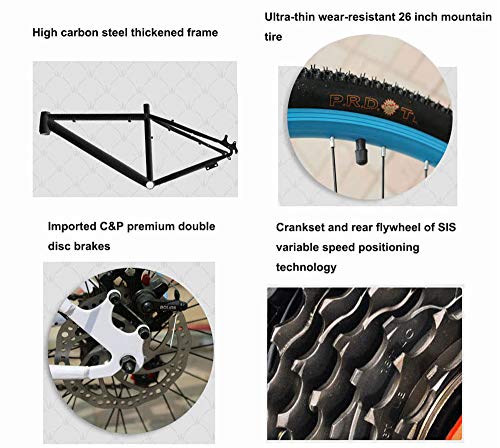 JHKGY Bicicleta De Montaña para Jóvenes/Adultos,Freno De Disco Doble Bicicleta De Montaña,Marco De Acero De 21 Velocidades Ruedas De Radios De 26 Pulgadas,Bicicleta De Doble Suspensión,Rojo