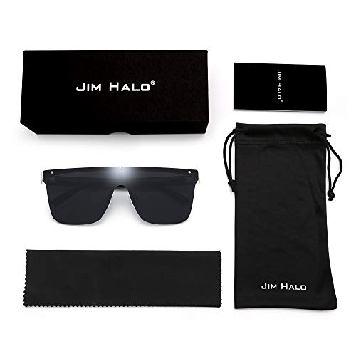 JIM HALO Sin Marco Montura Proteger Gafas de Sol Una Pieza Plano Top Espejo Anteojos Hombre Mujer(Marco Plateado/Lente Gris)