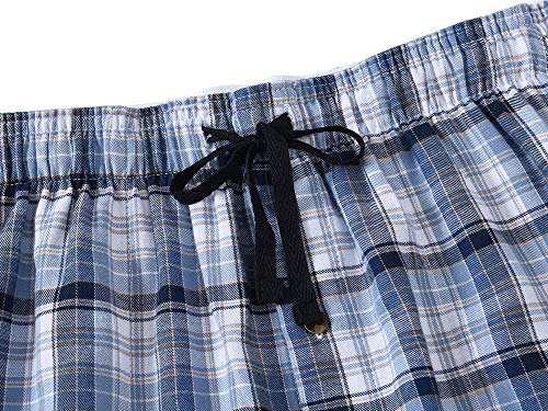 JINSHI Hombre Pantalones Largos de Pijama Algodón Casa Invierno Pantalón Cálido a Cuadros con Bragueta de Botón No.2760 XL