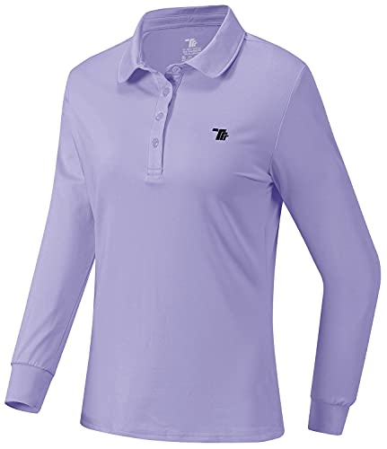 JINSHI Mujer Polo de Manga Larga Cálida Camiseta de Golf con Botones Violeta Claro XXL