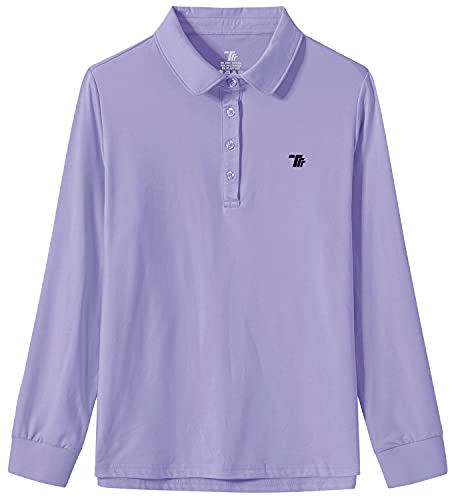 JINSHI Mujer Polo de Manga Larga Cálida Camiseta de Golf con Botones Violeta Claro XXL