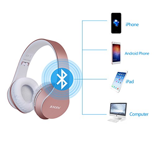 JIUHUFH Auriculares Bluetooth con Micrófono / MP3 / Radio FM/Manos Libres para Teléfonos Celulares - Rosados