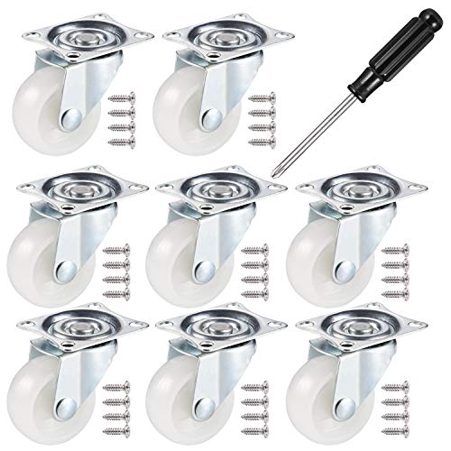 JIZZU 8PCS Ruedas Giratorias con 1Destornillador y Tornillo, PU Ruedas para Muebles Pesados para DIY, Trolley Mueble Rueda con Cabeza Giratoria de Rodamiento de Bolas Dobles(Altura 50mm/2pulgada)