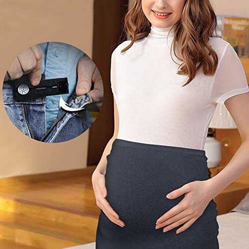 JMITHA 2pcs Banda de Vientre para Mujeres Embarazadas Extensor de Cintura Sin Costura + 4 Botón de extensión Ajustable para Pantalones (Negro + Blanco, M)