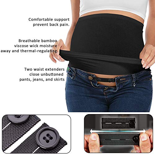 JMITHA 2pcs Banda de Vientre para Mujeres Embarazadas Extensor de Cintura Sin Costura + 4 Botón de extensión Ajustable para Pantalones (Negro + Blanco, M)