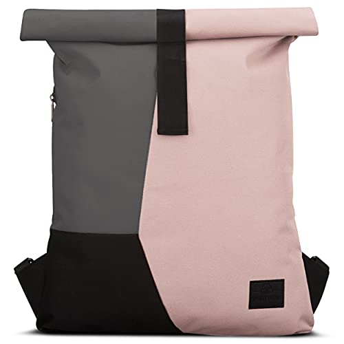 Johnny Urban Mochila con Solapa Rosa-Gris Oskar Bolsa de Hombre y Mujer de Botellas de Plástico Reciclado - Multicolor con Solapa Superior - Bolso de Gimnasio Plegable Resistente al Agua