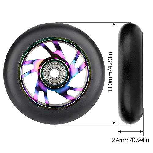 Jooheli 2Pcs Ruedas de Scooter Freestyle,Ruedas de Repuesto Para Scooter de 24 mm x 110 mm con Rodamientos ABEC 11 para Pro Stunt Freestyle Kick Scooter Patinete (colorido)