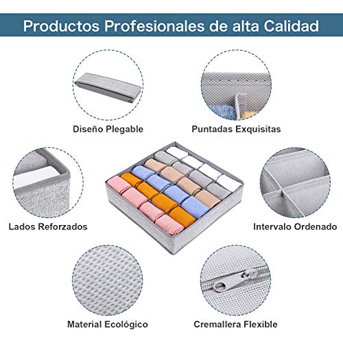 joyoldelf 2 Paquetes Textil organizadores cajón divisores, 24 Celdas Plegable Ropa Interior Cajas de Almacenamiento para almacenar Calcetines, Bufandas, Sujetador