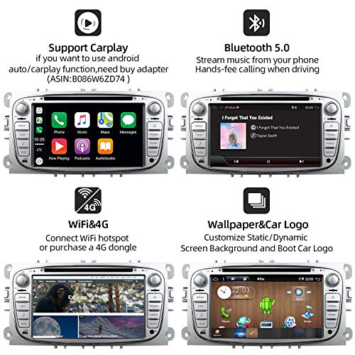 JOYX Android 10 Autoradio Compatible para Ford Focus/Mondeo/S-Max/C-Ma/Galaxy - 2G+32G - LIBRE Cámara trasera & Canbus - Soporte Bluetooth5.0 WLAN MirrorLink DAB Carplay 4G - GPS 2 Din - 7 pulgadas
