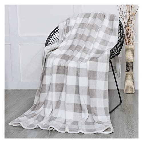 JSJJAHN Cepillo de Limpieza de café Primavera Nueva Manta for Camas cálidas Adultas Franela Espesada a Cuadros Siesta Rodilla Peluche de Peluche Manta Gris Negro sofá Cama Suave Cubierta de Cama