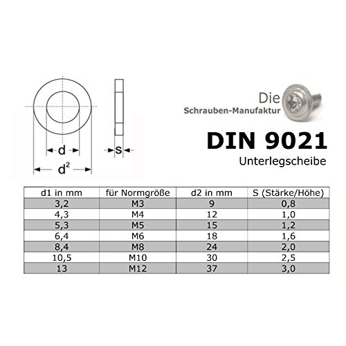 Juego de 399 arandelas según DIN 9021/ISO 7093 estándar de acero inoxidable A2 V2A, arandelas de sujeción, tamaños M3 M4 M5 M6 M8 M10.