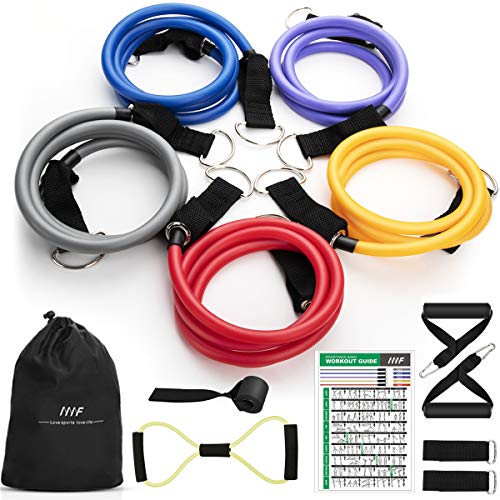 Juego de bandas de resistencia MHSY bandas de entrenamiento, 12 unidades de bandas de ejercicio portátiles para el hogar, gimnasio, accesorios para brazo, espalda, piernas, pecho, vientre, glúteos