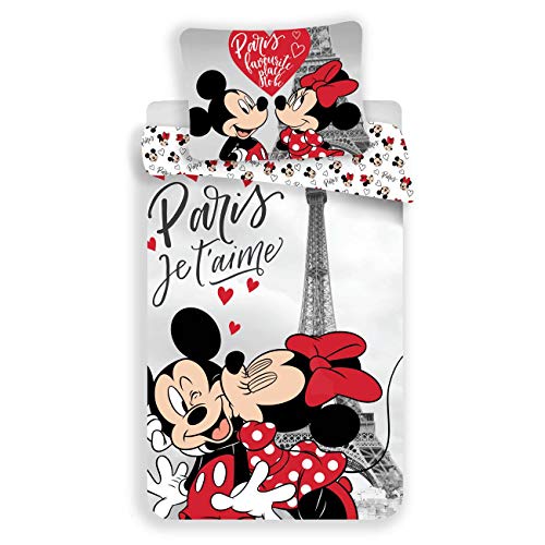 Juego de funda de edredón de 100% algodón, diseño de Minnie y Mickey Mouse Paris