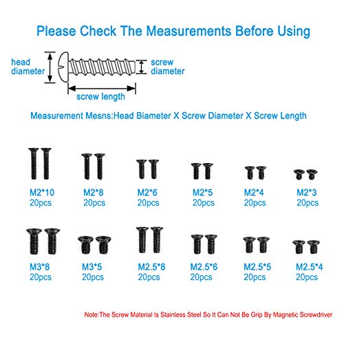 Juego de Tornillos 240 Piezas Tornillo de Ordenador M2 M2.5 M3 Tornillos de Cabeza Plana Conjunto Tornillos para Ordenador Portátil para Computadora Disco Duro SSD Reparar gafas