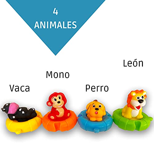 Juguetes de Baño con Forma de Animales para Bebés y Niños| Set de 4 Animales Marinos de Juguete Coloridos para La Bañera-Piscina-Playa | Ideal Juguete de Baño Bebé con Rompecabezas