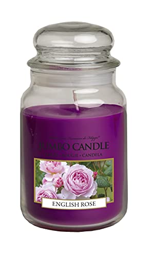 Jumbo Candle - Vela aromática en vaso de cristal (tamaño grande), duración de hasta 150 horas, rosa inglesa