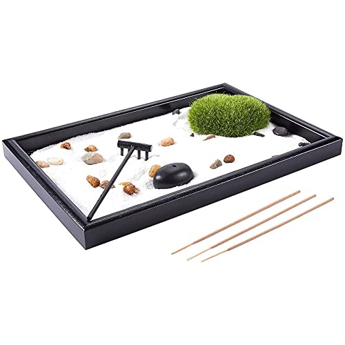 Juvale Zen Garden - Arena, Roca, y el rastrillo para la relajación y la meditación, Negro y Negro, 11.6 x 0.8 x 7.9 Pulgadas