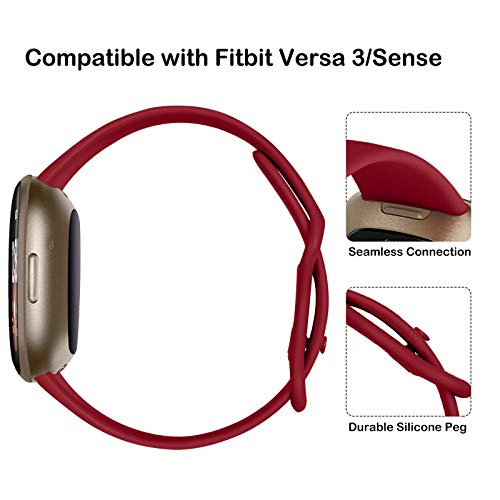 JUVEL Correa Compatibles con Fitbit Versa 3 Correa/Fitbit Sense Correas, 4 Pack Muñequeras Deportivas de Silicona Suave de Repuesto para Mujeres Hombres, Pequeño, Negro/Gris/Vino Rojo/Blanco