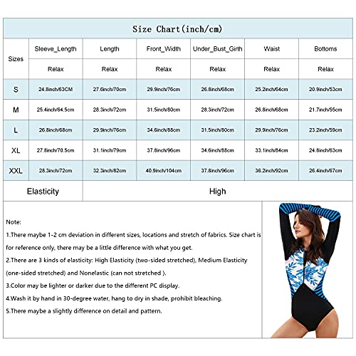 Jywmsc Mujer Cremallera Frontal Bloque de Color Rashguard Manga Larga Una Pieza Trajes de Baño para Surf/Trajes de Surf Parte Superior sin Fondo