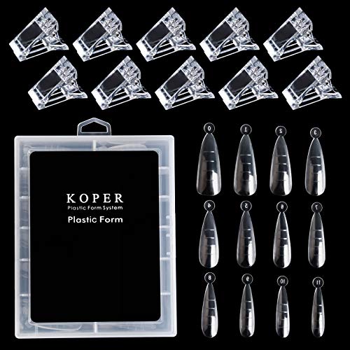 Kalolary 120PCS Nail Dual Forms Stiletto Shape Kits de moldes para uñas con 10PCS Transparente Extensión de dedo Clip Abrazadera Extensión UV LED Builder DIY Manicura para gel polivinílico