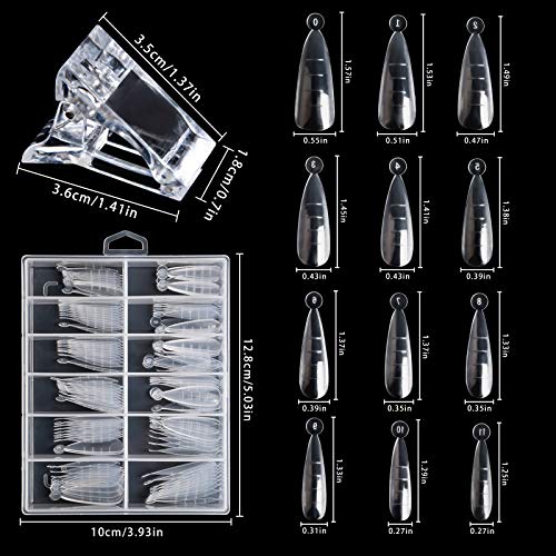 Kalolary 120PCS Nail Dual Forms Stiletto Shape Kits de moldes para uñas con 10PCS Transparente Extensión de dedo Clip Abrazadera Extensión UV LED Builder DIY Manicura para gel polivinílico