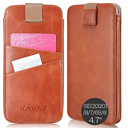 KAVAJ Funda Compatible con Apple iPhone SE (2020), 8, 7, 6S, 6 4.7" Cuero - Miami - Marrón coñac Carcasa Case Bumper con Compartimento para Tarjetas