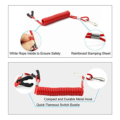 Keenso Llaves del interruptor de apagado universal fuera de borda Motocicletas fuera de borda Cortadoras de césped Interruptor de parada de apagado del motor de emergencia con cordón de amarre