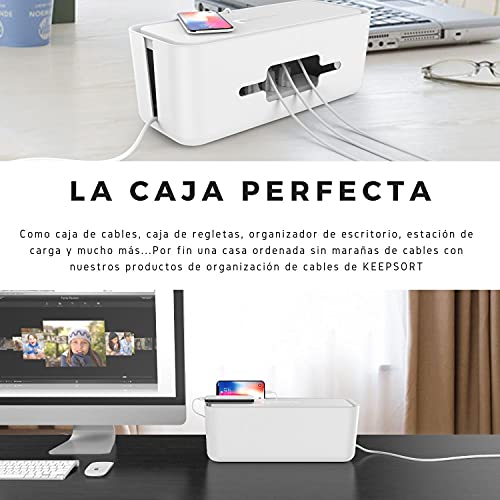 KEEPSORT® Caja de cables extragrande para máxima seguridad en el hogar – Organizador de cables para guardar regletas, adaptadores de carga, routers, etc. (XXL, blanco)