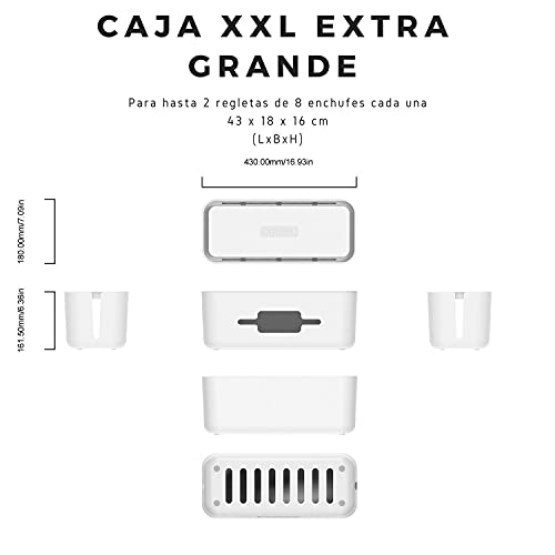 KEEPSORT® Caja de cables extragrande para máxima seguridad en el hogar – Organizador de cables para guardar regletas, adaptadores de carga, routers, etc. (XXL, blanco)