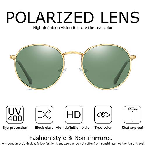 Kennifer Redondas Gafas de sol, Polarizadas Steampunk para Hombres y Mujeres UV400, Retro John Lennon Círculo Metálico Eyewear