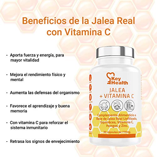 Key Health | Jalea Real con Vitamina C y Equinácea | Con Zinc Para Mayor Fuerza y Energía | Refuerza el Sistema Inmune y las Defensas | Para Hombres y Mujeres | Libre de Alérgenos y GMO | 30 Cápsulas