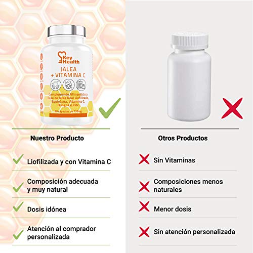 Key Health | Jalea Real con Vitamina C y Equinácea | Con Zinc Para Mayor Fuerza y Energía | Refuerza el Sistema Inmune y las Defensas | Para Hombres y Mujeres | Libre de Alérgenos y GMO | 30 Cápsulas