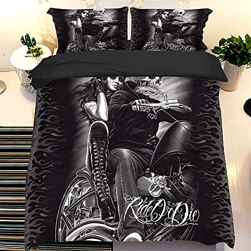 KHDJ Funda nórdica con Estampado 3D Ride or Die Skull con 2 Fundas de Almohada Juego de Cama con Calavera para niñas con Cierre de Cremallera Juego de Funda de edredón de Microfibra,200 * 230cm