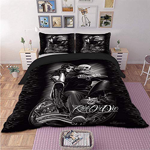 KHDJ Funda nórdica con Estampado 3D Ride or Die Skull con 2 Fundas de Almohada Juego de Cama con Calavera para niñas con Cierre de Cremallera Juego de Funda de edredón de Microfibra,200 * 230cm