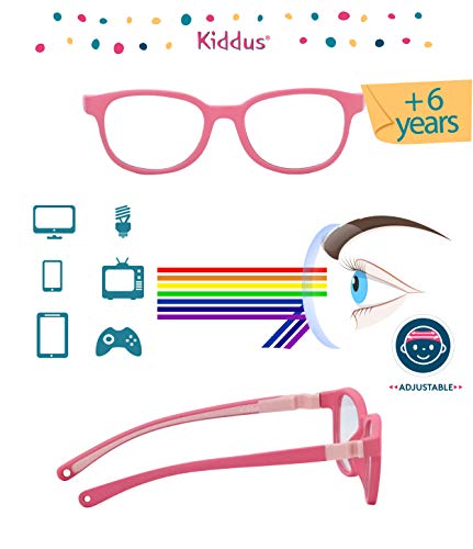 KIDDUS Gafas con Filtro Bloqueo de Luz Azul. Protección Anti Fatiga Pantallas para Niño, Niña. A Partir De 6 Años. Con Patillas Flexibles y Extraíbles. Seguras, Confortables y muy Resistentes