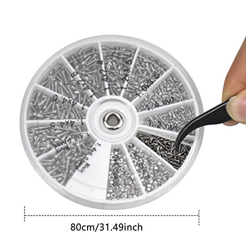 Kit de Reparación de Gafas 1000 PCS Tornillos Tuercas Surtido Kits Tornillos y Tuercas de Acero Inoxidable con Destornillador y Pinza Kits de Tornillo Pequeño para Gafas/Gafas de Sol/Reloj