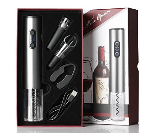 Kit de Sacacorchos Eléctrico Inalámbrico, Profesional Automático, Abridor de Botellas Recargable, Vertedor de Vino, Tapón de Silicona de Vacío, Caja de Regalo