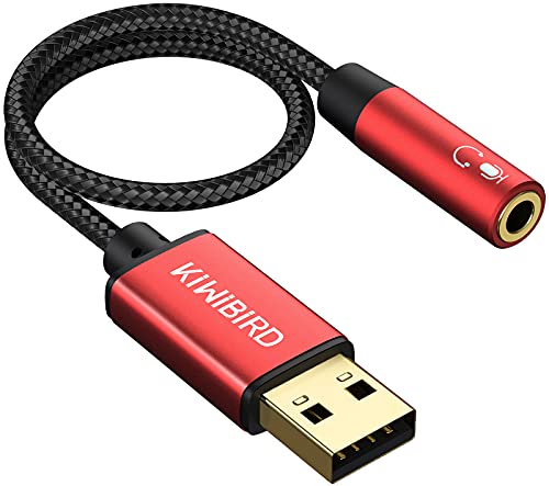 KiwiBird Adaptador USB a Jack 3,5mm Audio, Tarjeta de Sonido Estéreo Externa, Adaptador de Auriculares, Altavoces y Micrófonos, 4 Polos TRRS, Compatible con PS4, MacBook, Windows PC, Raspberry Pi