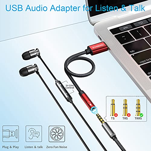KiwiBird Adaptador USB a Jack 3,5mm Audio, Tarjeta de Sonido Estéreo Externa, Adaptador de Auriculares, Altavoces y Micrófonos, 4 Polos TRRS, Compatible con PS4, MacBook, Windows PC, Raspberry Pi