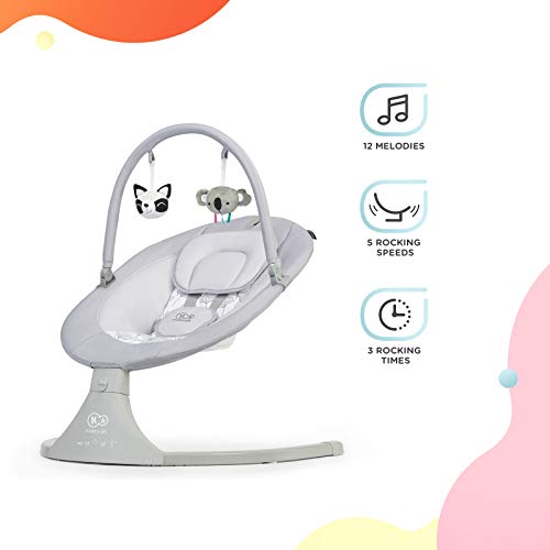 kk Kinderkraft Eléctrica Silla mecedora 2 en 1 LULI, Balancín, 5 Velocidades de mecer, 12 Melodías, Gris