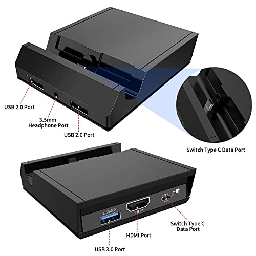 KKUYI Switch Dock Estación de acoplamiento para Nintendo Switch con conector 4K HDMI, USB 3.0/2.0, entrada de corriente tipo C y AUX 3,5 mm