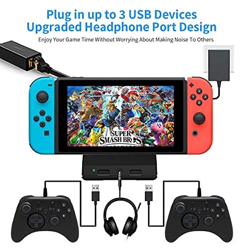 KKUYI Switch Dock Estación de acoplamiento para Nintendo Switch con conector 4K HDMI, USB 3.0/2.0, entrada de corriente tipo C y AUX 3,5 mm