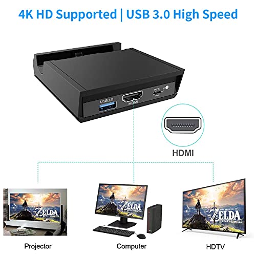 KKUYI Switch Dock Estación de acoplamiento para Nintendo Switch con conector 4K HDMI, USB 3.0/2.0, entrada de corriente tipo C y AUX 3,5 mm
