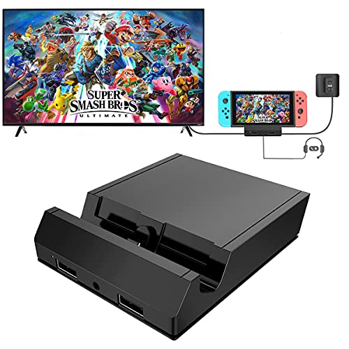 KKUYI Switch Dock Estación de acoplamiento para Nintendo Switch con conector 4K HDMI, USB 3.0/2.0, entrada de corriente tipo C y AUX 3,5 mm