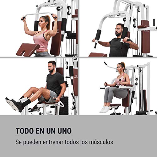 Klarfit Ultimate Gym - Máquina multifunción musculación, Multiestación musculacion, Máquina de musculación, Hombros, Espalda, Brazos, isquiotibiales y glúteos, Acolchada, 9000, Blanco