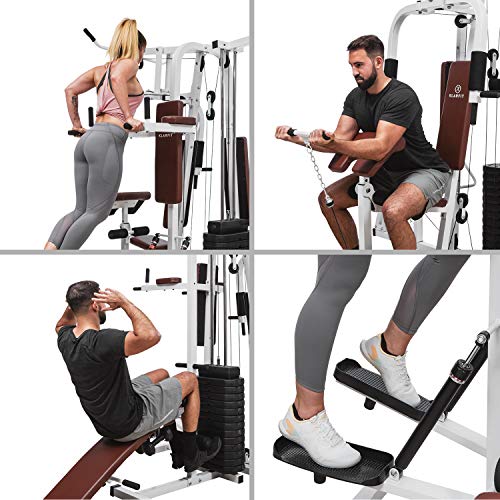 Klarfit Ultimate Gym - Máquina multifunción musculación, Multiestación musculacion, Máquina de musculación, Hombros, Espalda, Brazos, isquiotibiales y glúteos, Acolchada, 9000, Blanco