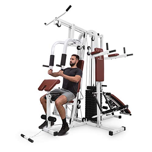 Klarfit Ultimate Gym - Máquina multifunción musculación, Multiestación musculacion, Máquina de musculación, Hombros, Espalda, Brazos, isquiotibiales y glúteos, Acolchada, 9000, Blanco
